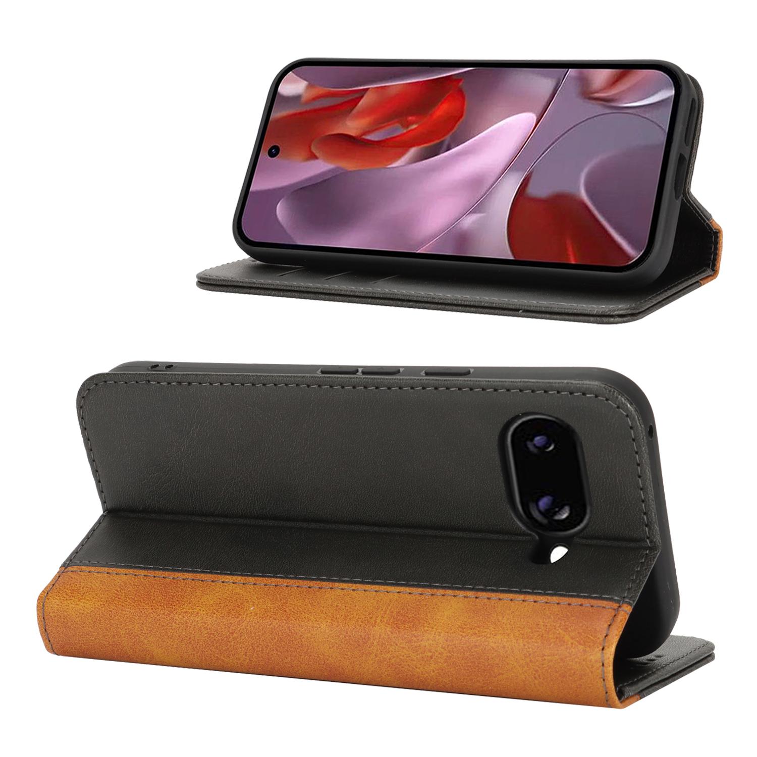 For Google Pixel 9a Case Calf Texture 3 Card Slots Color Splicing Leather Phone Cover Black+Yellow
For Google Pixel 9a Case Calf Texture 3 Card Slots Color Splicing Leather Phone Cover Black+Yellow