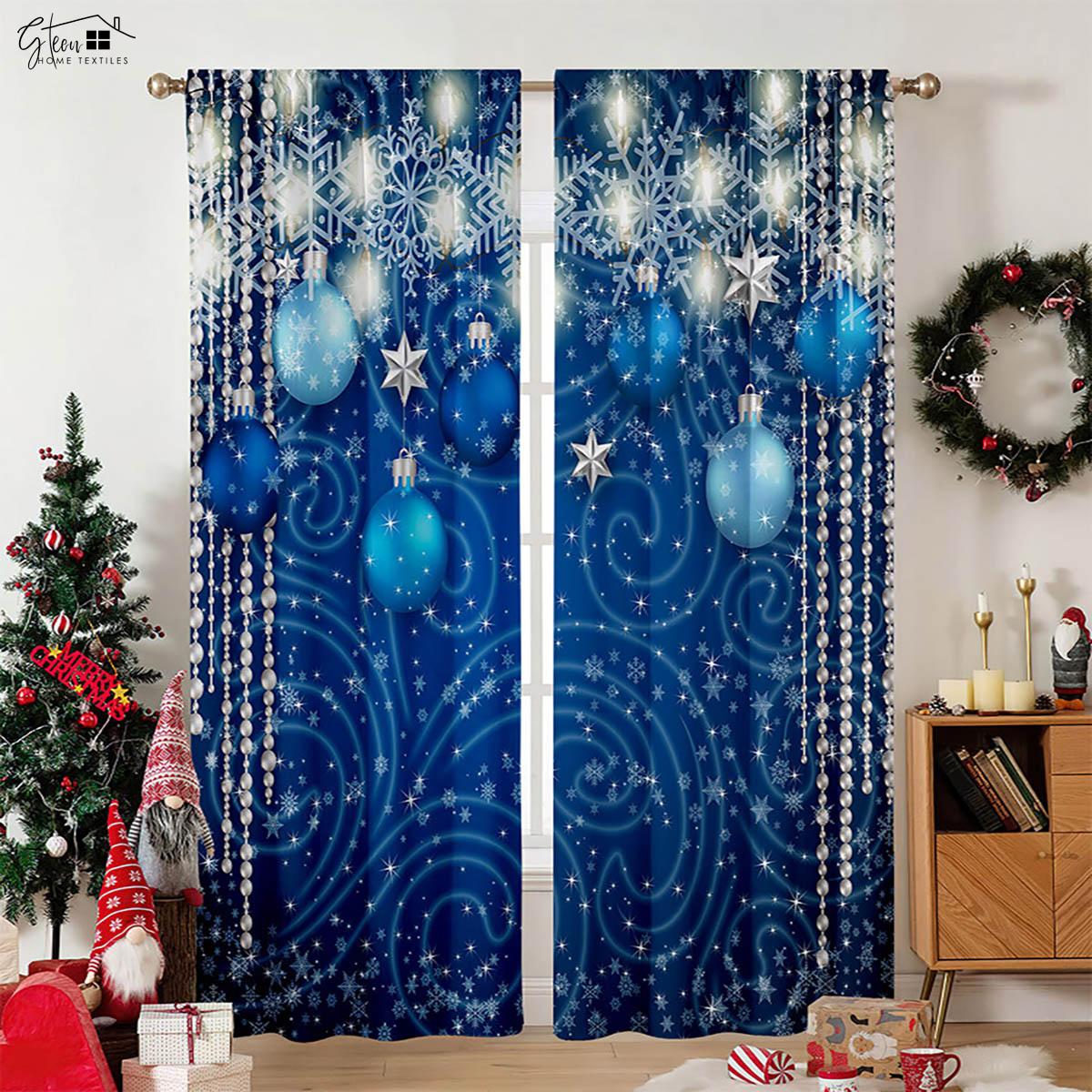 Рождественские украшения Шторы Рождественская елка Снеговик Санта-Клаус Подарок Гостиная Детская комната Новогодние праздничные шторы 2 шт. W50xH130(CM)x2PCS&Rod pocket