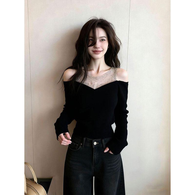 Light Luxury Style Black Off-Shoulder Long-Sleeve Sequined Knit Top for Women, 2026 New Model, Petite Size, Slimming, Elegant, Fashionable Top Picture Color Top S
Light Luxury Style Black Off-Shoulder Long-Sleeve Sequined Knit Top for Women, 2026 New Model, Petite Size, Slimming, Elegant, Fashionable Top Picture Color Top S