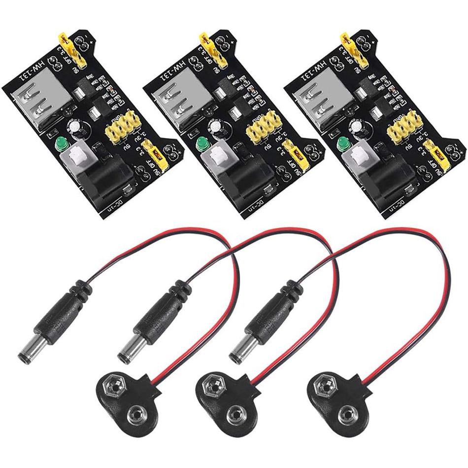 3 комплекти 3.3V 5V MB102 безпаяльний модуль живлення для макетної плати з затискачем для батареї 9V, кабель живлення 2.1x 5.5 мм чоловічий штекер постійного струму
3 комплекти 3.3V 5V MB102 безпаяльний модуль живлення для макетної плати з затискачем для батареї 9V, кабель живлення 2.1x 5.5 мм чоловічий штекер постійного струму