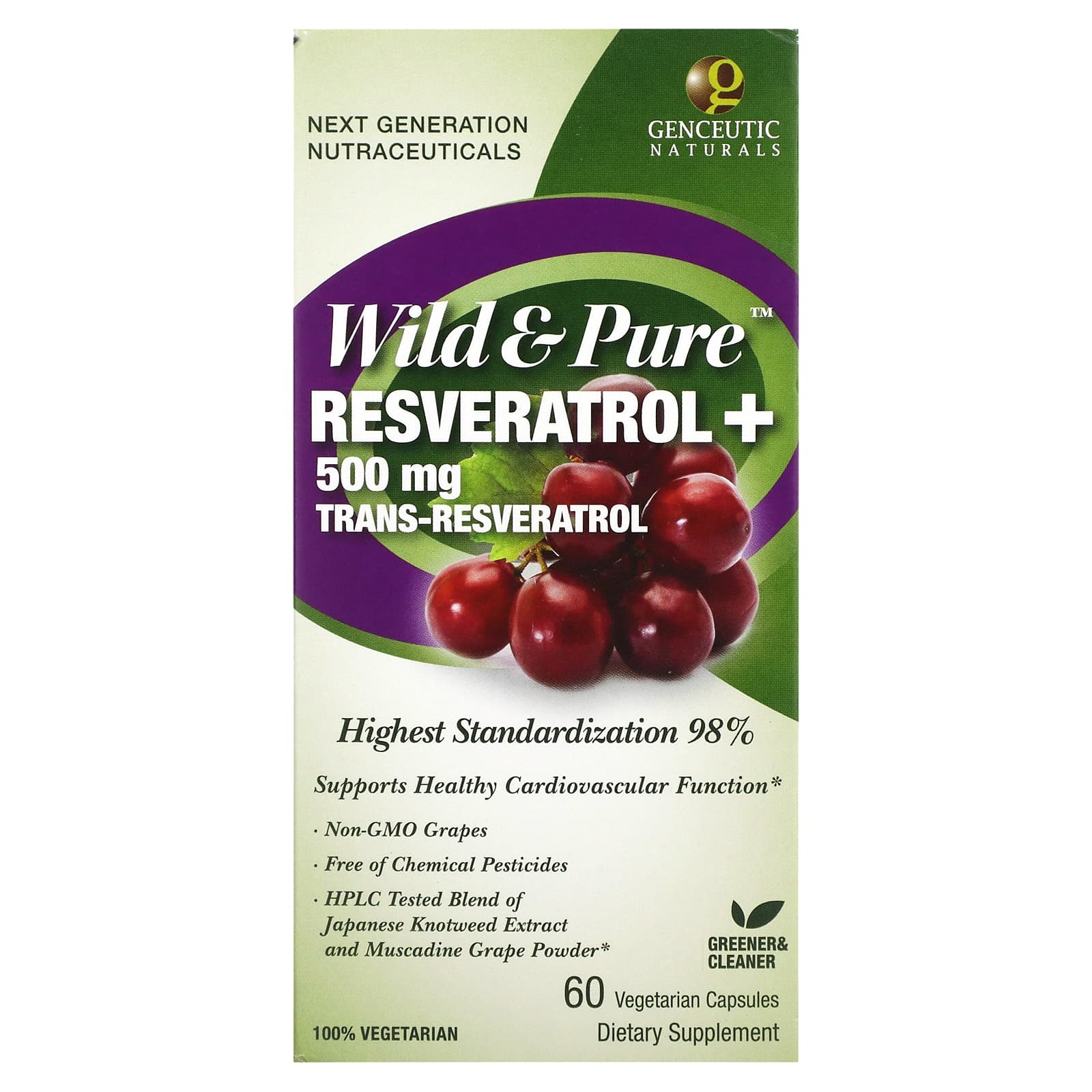 Genceutic Naturals, Wild & Pure Resveratrol+, 500 mg, 60 Veggie Capsules
Genceutic Naturals, Wild & Pure Resveratrol+, 500 mg, 60 Veggie Capsules