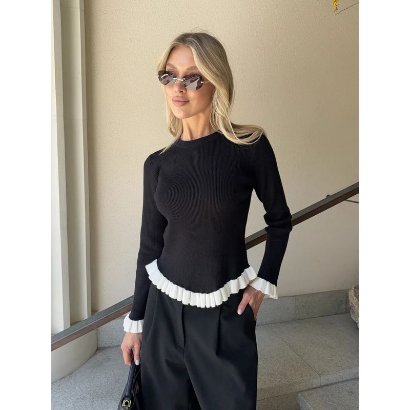 European and American New Fashion Casual round Neck Long sleeve Knit Sweater Knitted round Neck Neck Sweater Black L
European and American New Fashion Casual round Neck Long sleeve Knit Sweater Knitted round Neck Neck Sweater Black L