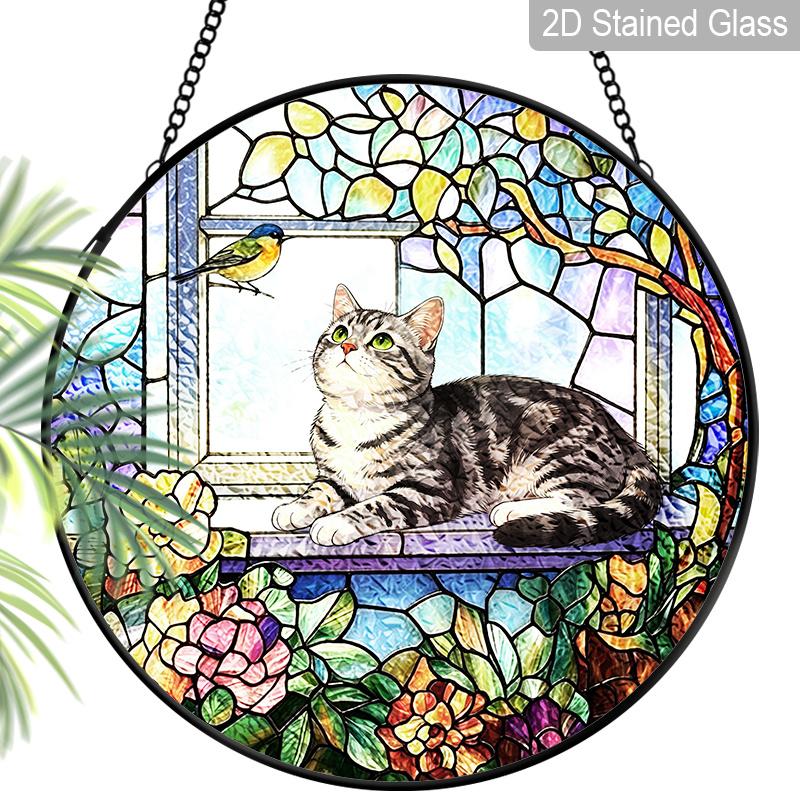 2D Flat Stained Glass Cat Window Decoration, 7.87inches Cat on The Windowsill Flowers Design Colored Glass Plate with Chain, Charming Spring Summer 7.87inch
2D Flat Stained Glass Cat Window Decoration, 7.87inches Cat on The Windowsill Flowers Design Colored Glass Plate with Chain, Charming Spring Summer 7.87inch