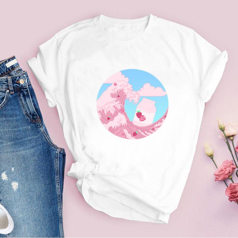 Japanese Wave T Shirt Women Funny Harajuku Women White Tops T Shirt Summer Short Sleeve Fashion Casual Graphic Tee Female S білий
Japanese Wave T Shirt Women Funny Harajuku Women White Tops T Shirt Summer Short Sleeve Fashion Casual Graphic Tee Female S білий