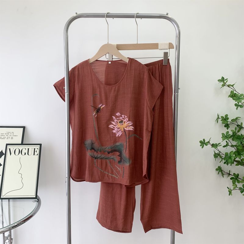 Summer Middle-Aged and Elderly Women s Cotton and Linen Short Sleeve Two-Piece Suit Loose Mother s Clothing Print Linen Summer Clothing Tops Brick Red 3XL
Summer Middle-Aged and Elderly Women s Cotton and Linen Short Sleeve Two-Piece Suit Loose Mother s Clothing Print Linen Summer Clothing Tops Brick Red 3XL