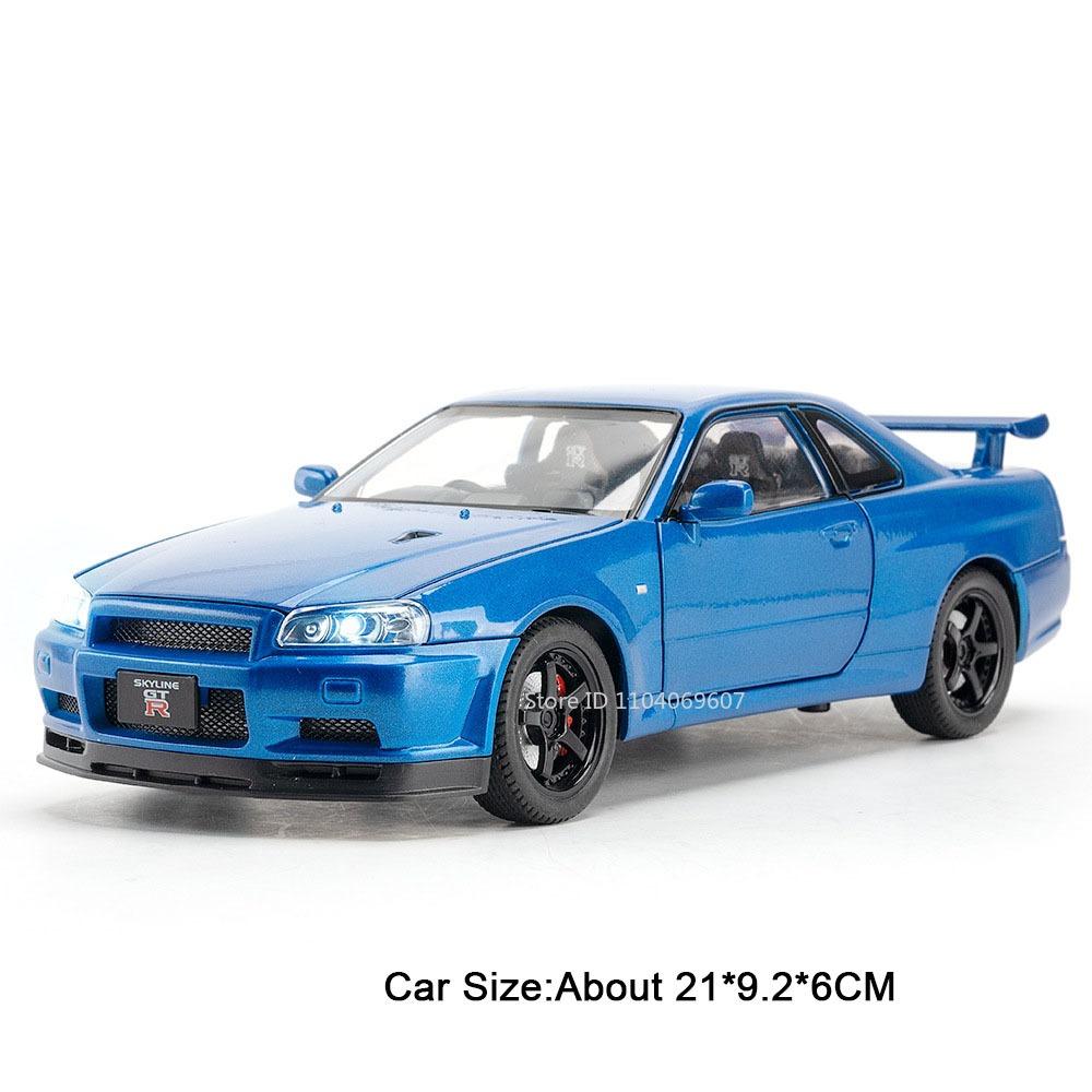 1:24 SKYLINE GTR-R34 Supercar Model Miniature Toys Alloy Diecast Sports Cars Sound Light Doors Opened Pull Back for Kids Gifts
1:24 SKYLINE GTR-R34 Supercar Model Miniature Toys Alloy Diecast Sports Cars Sound Light Doors Opened Pull Back for Kids Gifts