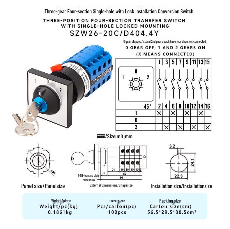 Zhuochao SZW26-20C/D404.4Y Lockable Single Hole Rotary Switch
Zhuochao SZW26-20C/D404.4Y Lockable Single Hole Rotary Switch
