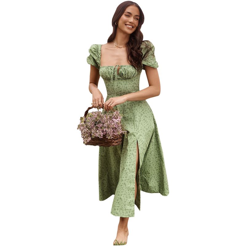 2025 Amazon New Summer Fashion Puff Sleeve Floral Lace-Up Slit Long Dress European and American Style Women s Summer Dress Small Green Dots on Green Background L
2025 Amazon New Summer Fashion Puff Sleeve Floral Lace-Up Slit Long Dress European and American Style Women s Summer Dress Small Green Dots on Green Background L