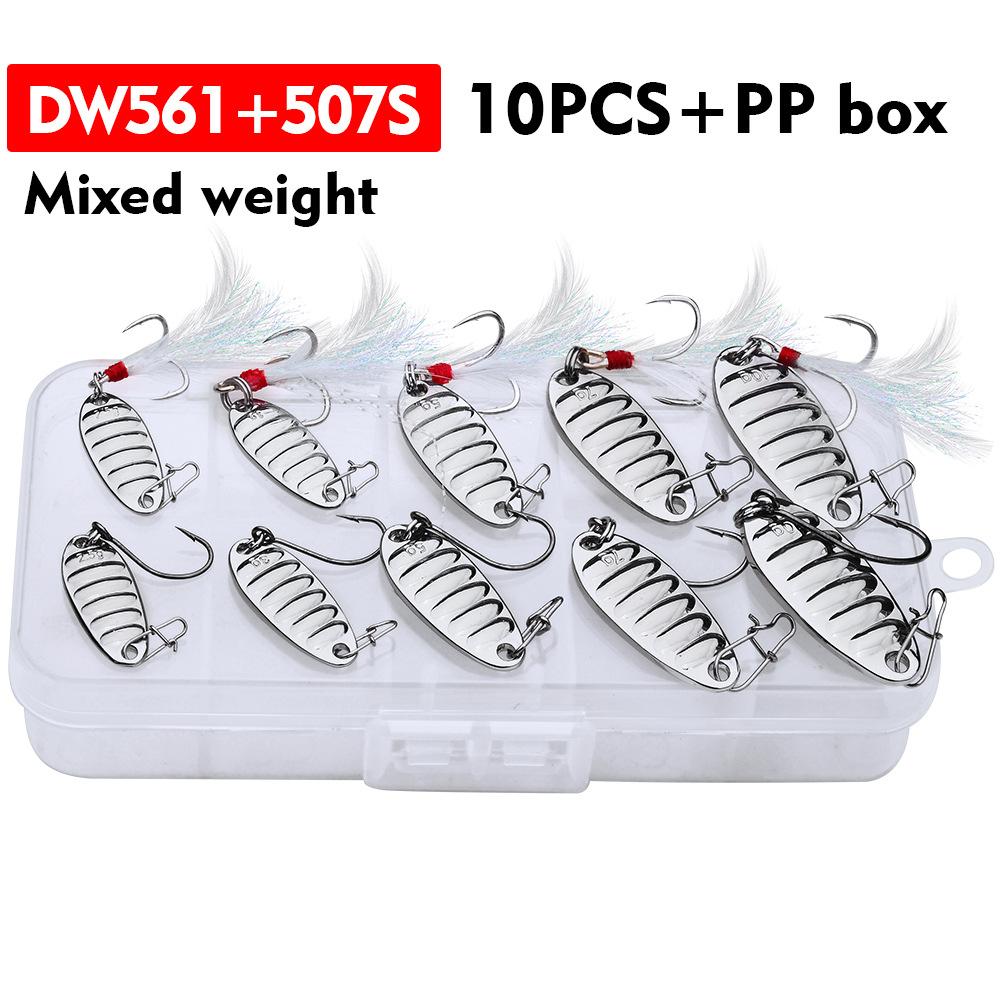 Длинная приманка, плоская, яркая, красочная, металлическая, VIB, искусственная приманка, крючок с прорезью для крови, белая полоска, окунь, лошадь, рот, набор блесток 10 sets серый