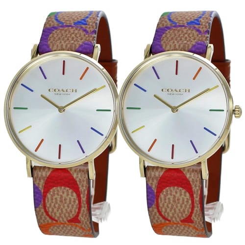 Matching Coach pair watches for men and women with leather straps in brown and multicolor (1450407514504075)
Matching Coach pair watches for men and women with leather straps in brown and multicolor (1450407514504075)