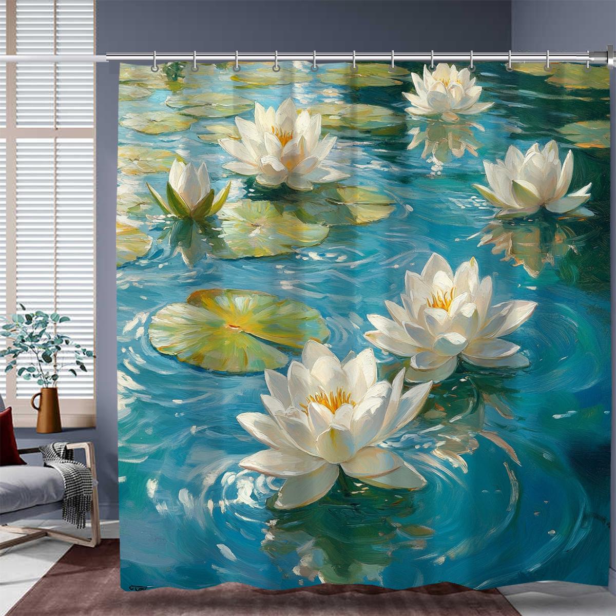 1 Piece Secret Pond Lotus Print Shower Curtain, Waterproof Polyester Fabric With Hook, Machine Washable, Stain Resistant W60H190(CM)-1 Pcs
1 Piece Secret Pond Lotus Print Shower Curtain, Waterproof Polyester Fabric With Hook, Machine Washable, Stain Resistant W60H190(CM)-1 Pcs
