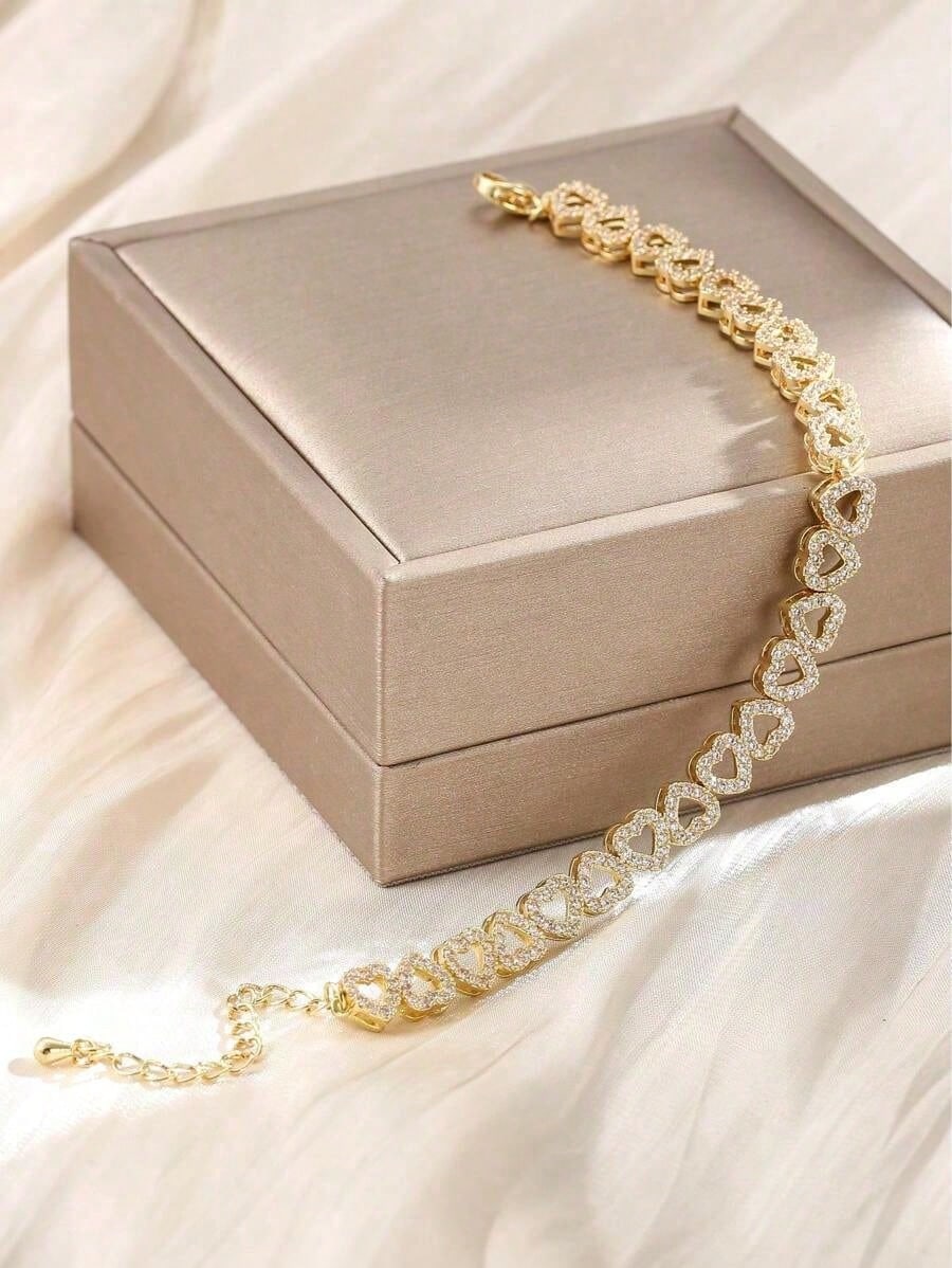 1pc Luxury Heart-Shaped Zirconia Bridal Bracelet, Adjustable Elegant Minimalist High-End Sparkly Gift For Women one-size золотой
1pc Luxury Heart-Shaped Zirconia Bridal Bracelet, Adjustable Elegant Minimalist High-End Sparkly Gift For Women one-size золотой