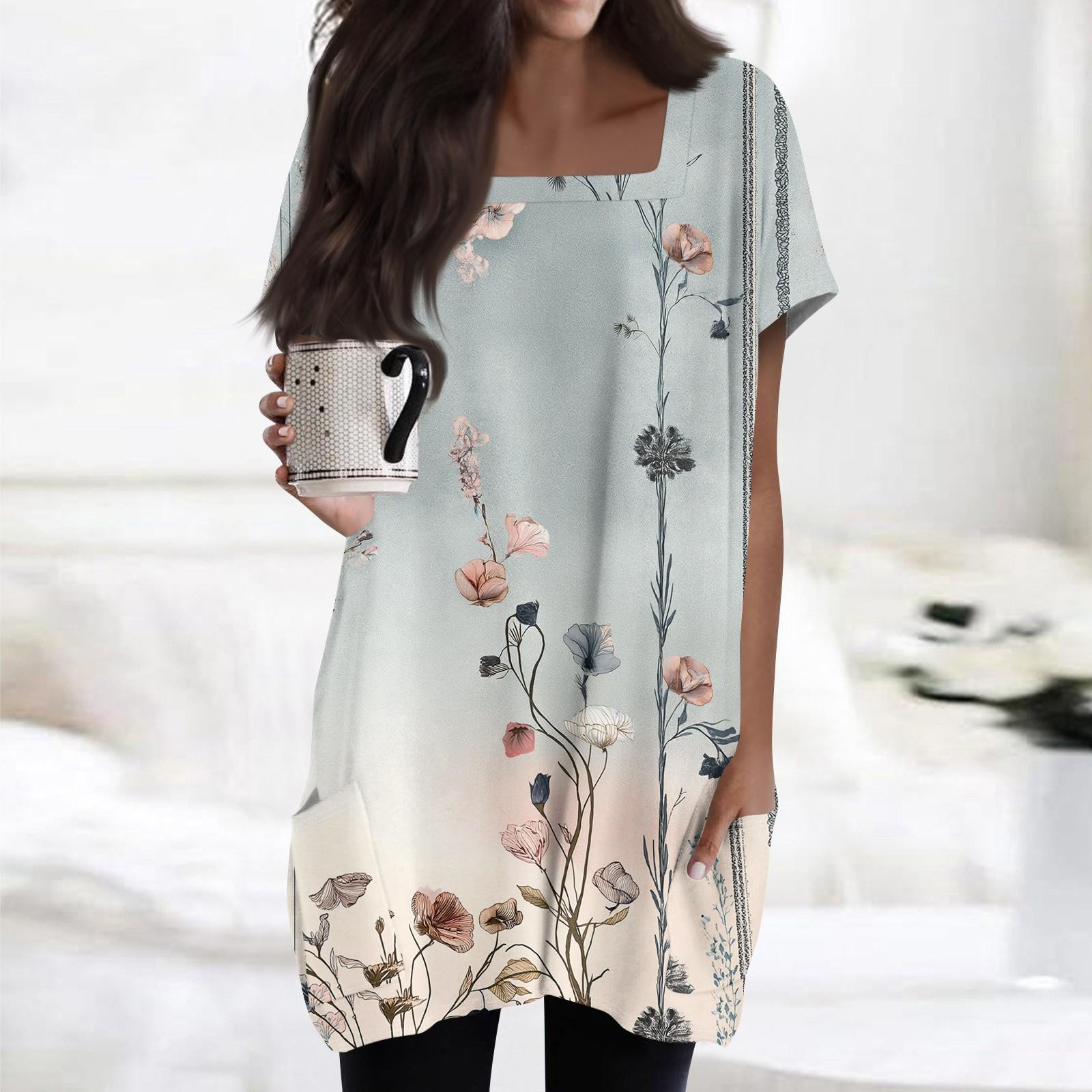 Женские топы с квадратным воротником, короткие рукава, блузки, повседневные рубашки средней длины, модные туники с принтом и карманами M
Женские топы с квадратным воротником, короткие рукава, блузки, повседневные рубашки средней длины, модные туники с принтом и карманами M