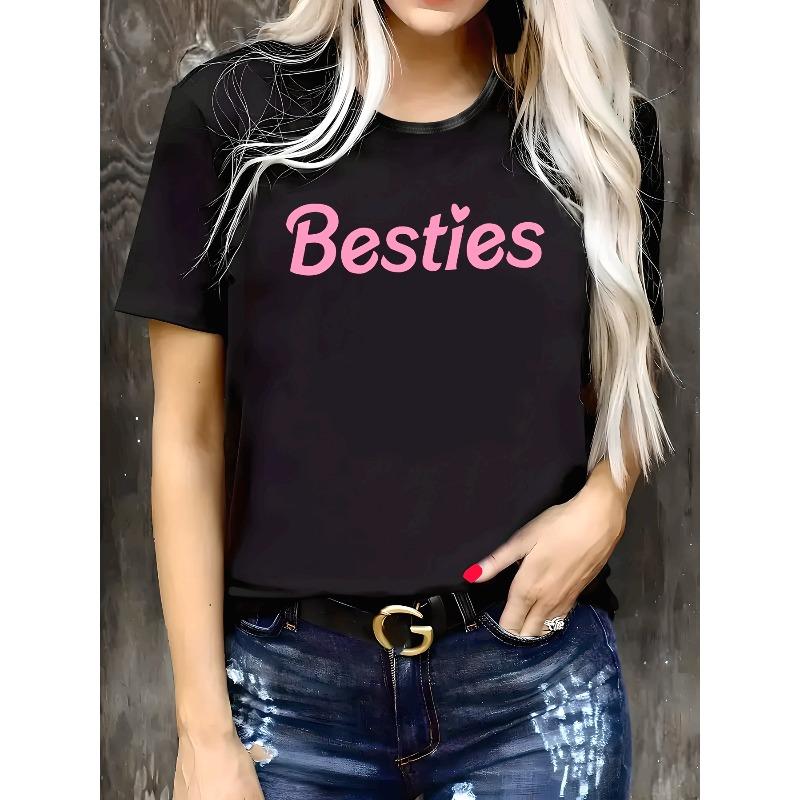 Women S Plus Size Besties Graphic T-Shirt - Black Casual Round Neck, Short Sleeve, Slightly Elastic Top with Besties Pink Print S чёрный
Women S Plus Size Besties Graphic T-Shirt - Black Casual Round Neck, Short Sleeve, Slightly Elastic Top with Besties Pink Print S чёрный