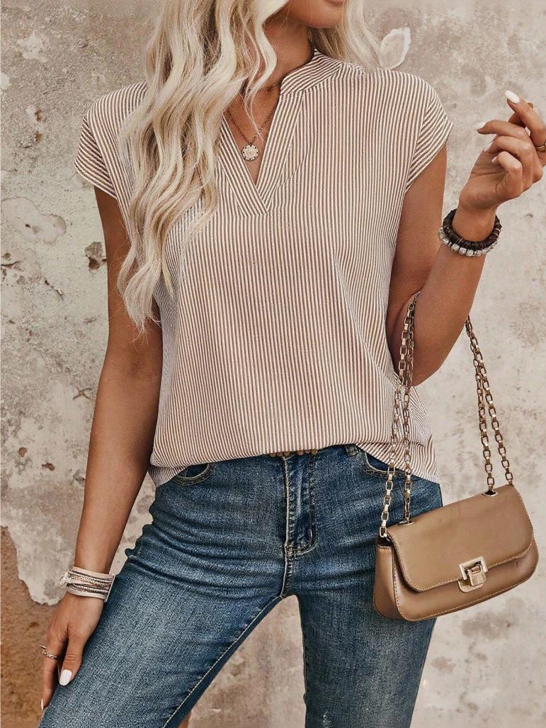 Women s Summer Casual Striped V-Neck Short-Sleeve Shirt (European & American Style) L хакі
Women s Summer Casual Striped V-Neck Short-Sleeve Shirt (European & American Style) L хакі