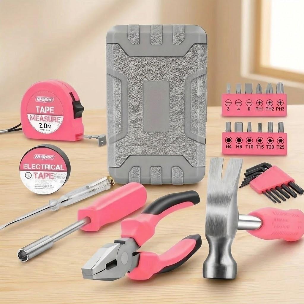 24Pcs Home Tool Set Portable Tool Box with Pliers Wrench Hammer Durable Mini Organizer for DIY Home Repair Gifts рожевий
24Pcs Home Tool Set Portable Tool Box with Pliers Wrench Hammer Durable Mini Organizer for DIY Home Repair Gifts рожевий