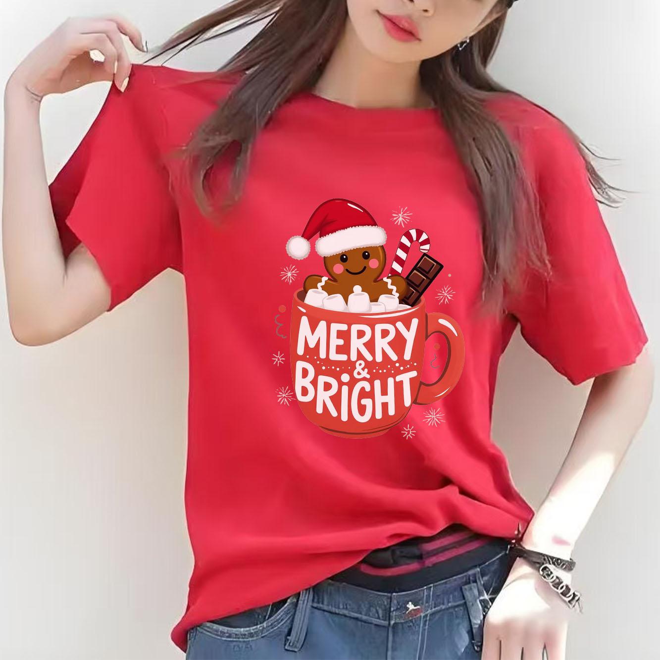 Christmas cartoon printed Womens short sleeved Tshirt summer round neck daily versatile holiday Tshirt 4XL
Christmas cartoon printed Womens short sleeved Tshirt summer round neck daily versatile holiday Tshirt 4XL