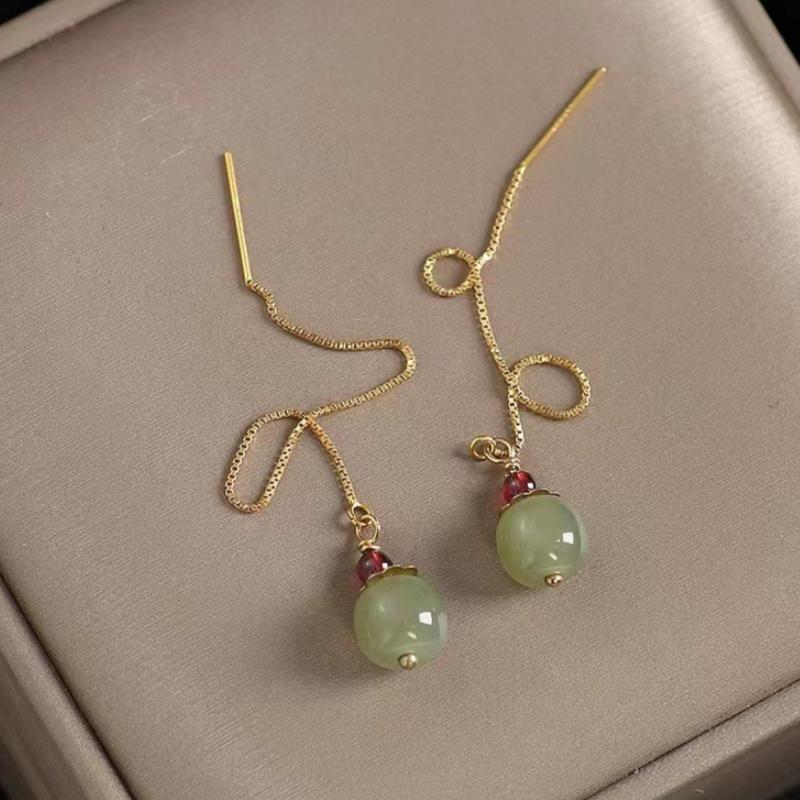 Gold Color Hetian Jade Earrings for Women Girl Simple temperament Green Round Ear Line Jewelry Girls Gift Dropshipping Wholesale
Gold Color Hetian Jade Earrings for Women Girl Simple temperament Green Round Ear Line Jewelry Girls Gift Dropshipping Wholesale