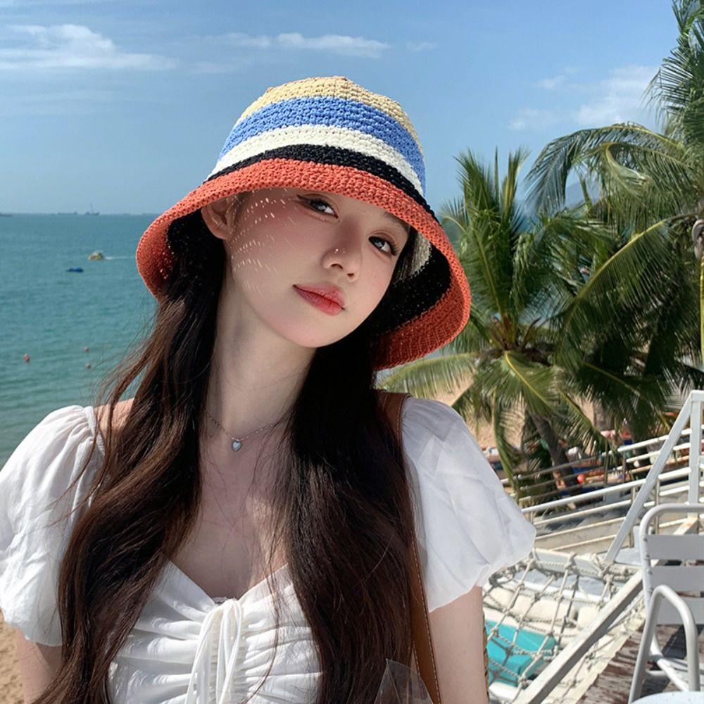 Stripe Rainbow Straw Hat Weave Beach Fisherman Hat Foldable Sunscreen Bucket Hat Women Style 2
Stripe Rainbow Straw Hat Weave Beach Fisherman Hat Foldable Sunscreen Bucket Hat Women Style 2