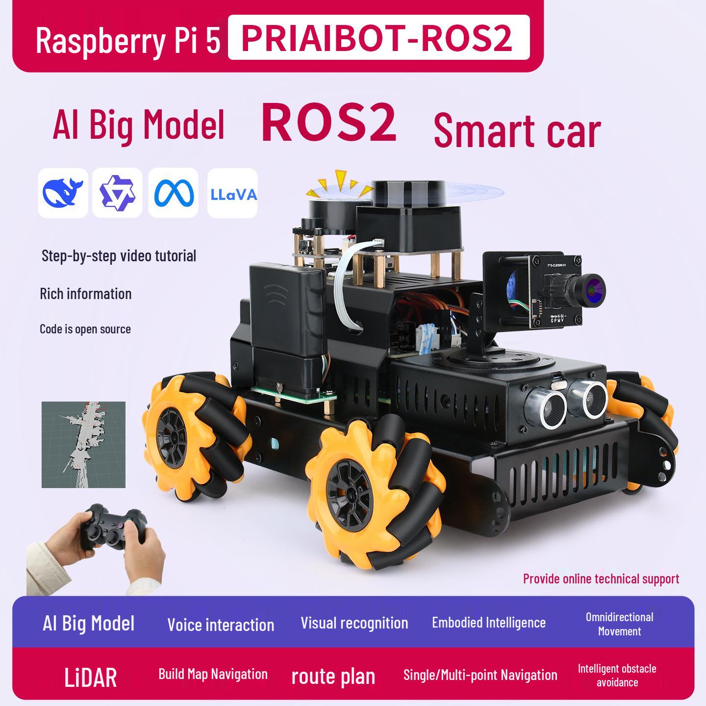 Raspberry Pi 5 AI Smart Robot with Voice and Vision Recognition for ROS2 4G LiDAR Standard - Green
Raspberry Pi 5 AI Smart Robot with Voice and Vision Recognition for ROS2 4G LiDAR Standard - Green