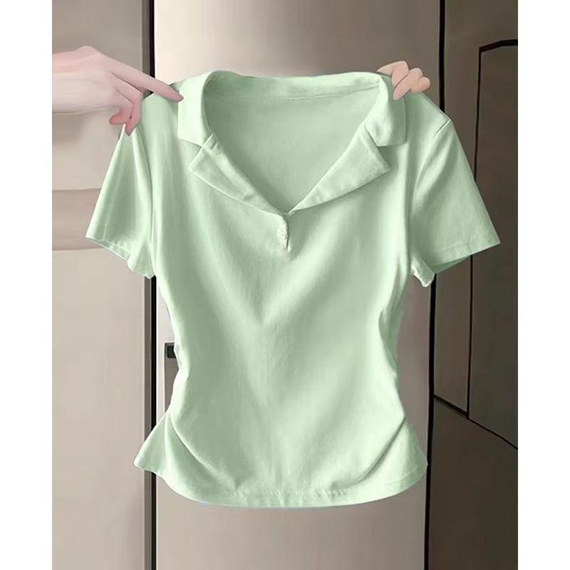 Short-sleeved front shoulder t-shirt women s 2025 summer polo shirt new design v-neck slim-fitting waist-pinching thin short top S синій
Short-sleeved front shoulder t-shirt women s 2025 summer polo shirt new design v-neck slim-fitting waist-pinching thin short top S синій