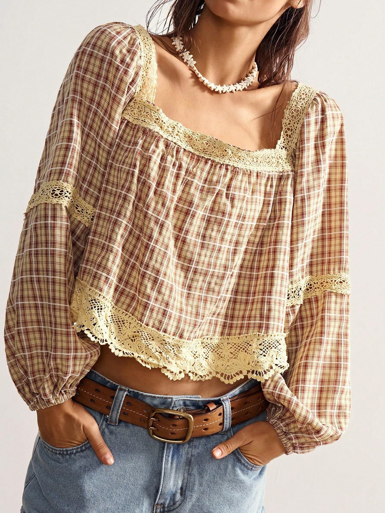 2025 Women s Plaid Patchwork Lace Short Sleeve Summer Top S
2025 Women s Plaid Patchwork Lace Short Sleeve Summer Top S