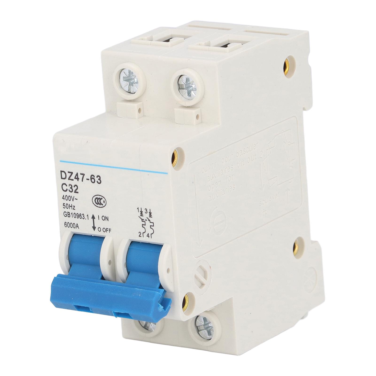 Miniature Circuit Breaker 2P Residual Current Isolator DIN Rail Mount 400V 32A DZ47‑63 C32
Miniature Circuit Breaker 2P Residual Current Isolator DIN Rail Mount 400V 32A DZ47‑63 C32