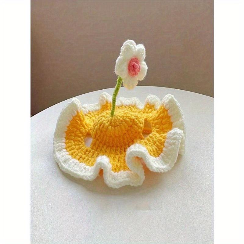 1 шт. Ручная работа Мягкая Дышащая Вязаная Крючком Солнечная Шляпа Для Маленьких Собак И Кошек Весом до 8 кг Летняя Пляжная Уличная Защита от УФ-лучей Аксессуары для Питомцев Мода M жёлтый