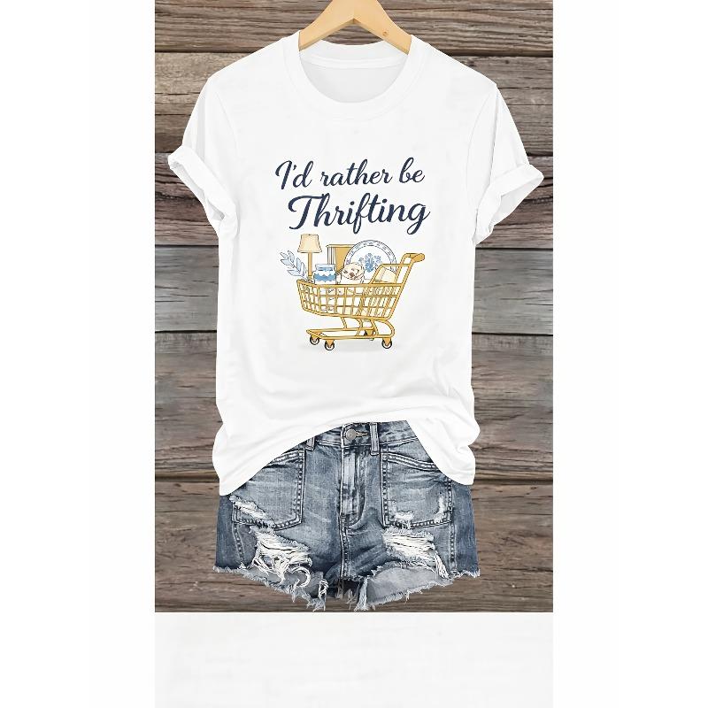 Women S Casual Short Sleeve T-Shirt- I d Rather Be Thrifting Cart Letter Pattern Print, Regular Fit Round Neck Top, Suitable for All Seasons, S белый
Women S Casual Short Sleeve T-Shirt- I d Rather Be Thrifting Cart Letter Pattern Print, Regular Fit Round Neck Top, Suitable for All Seasons, S белый