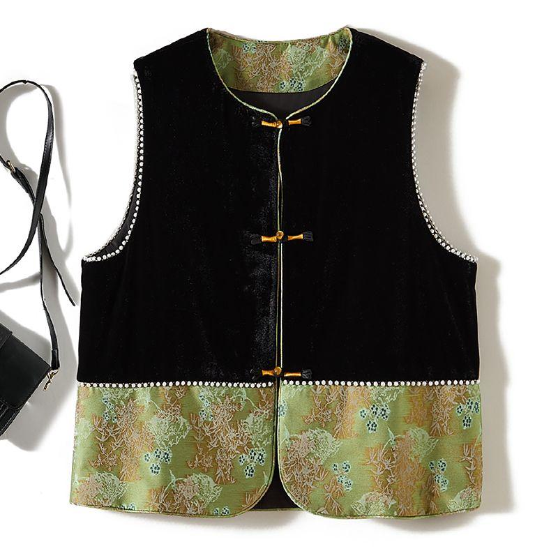 Style Accessible Luxury Pearl Edge Pressing Vest! Women s round Neck Single-Breasted Pleuche Patchwork Silks and Satins Short Vest Fall and Winter Green L
Style Accessible Luxury Pearl Edge Pressing Vest! Women s round Neck Single-Breasted Pleuche Patchwork Silks and Satins Short Vest Fall and Winter Green L