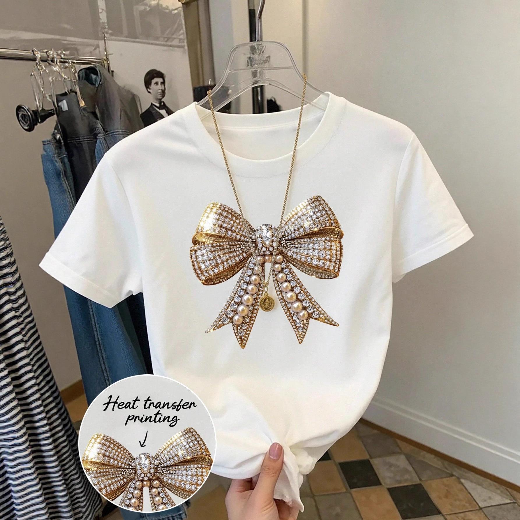 Women s European & American Summer Pearl Bow Print Slim Fit T-Shirt - Spicy Girl Design, Flattering Round Neck, Short Sleeve Medium
Women s European & American Summer Pearl Bow Print Slim Fit T-Shirt - Spicy Girl Design, Flattering Round Neck, Short Sleeve Medium