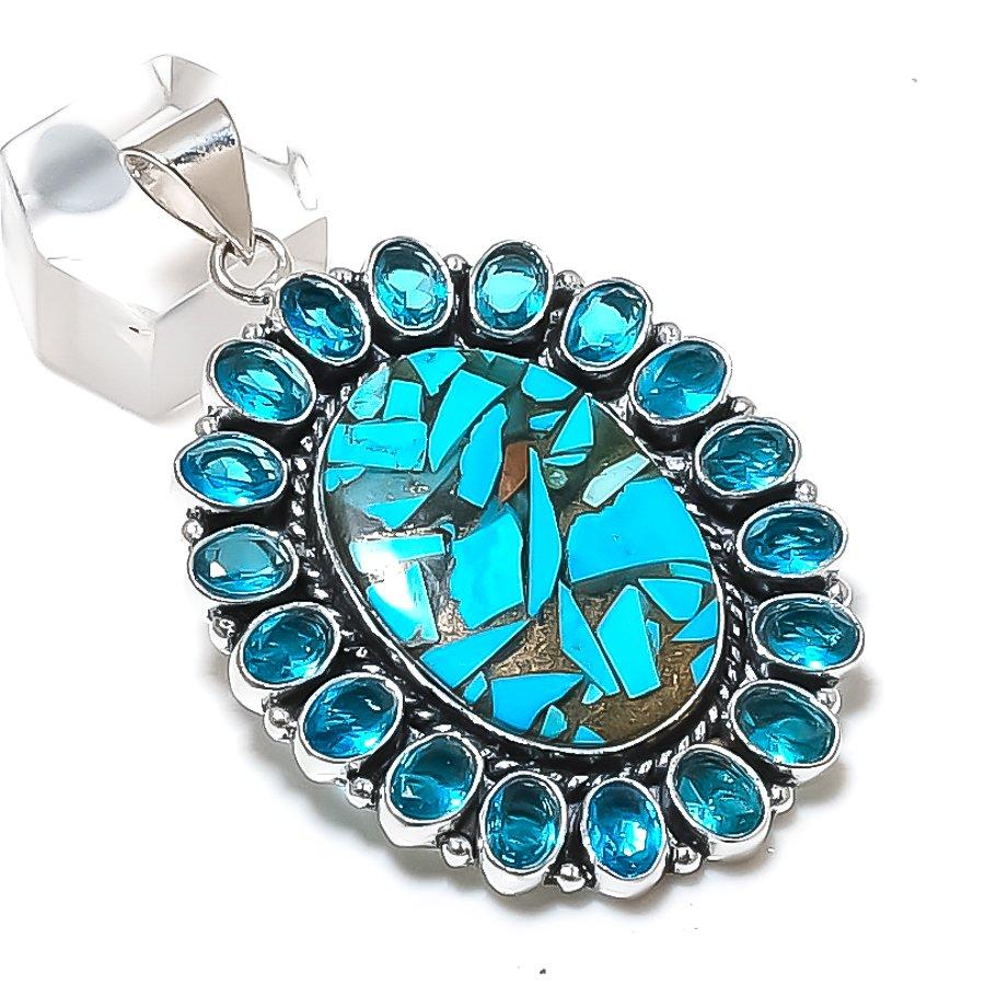 Natural Copper Turquoise, Topaz 925 Sterling Silver Jewelry Pendant 2.48 ETC-13786
Natural Copper Turquoise, Topaz 925 Sterling Silver Jewelry Pendant 2.48 ETC-13786