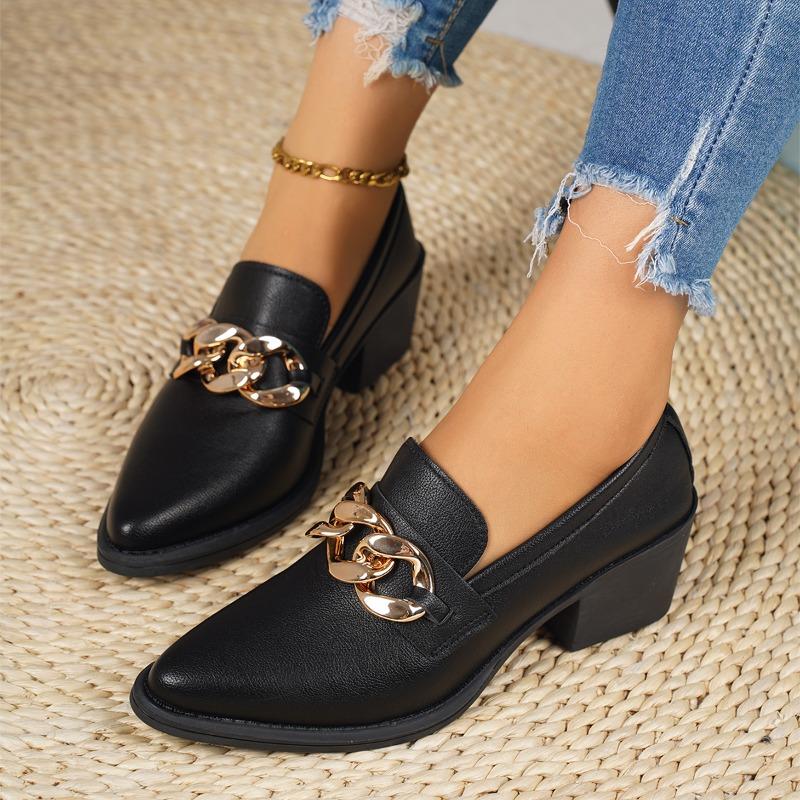 Metal Chain Block Heel Single Shoes Fashion Pointed Toe Deep Mouth Slip-On Heels 43 чорний
Metal Chain Block Heel Single Shoes Fashion Pointed Toe Deep Mouth Slip-On Heels 43 чорний
