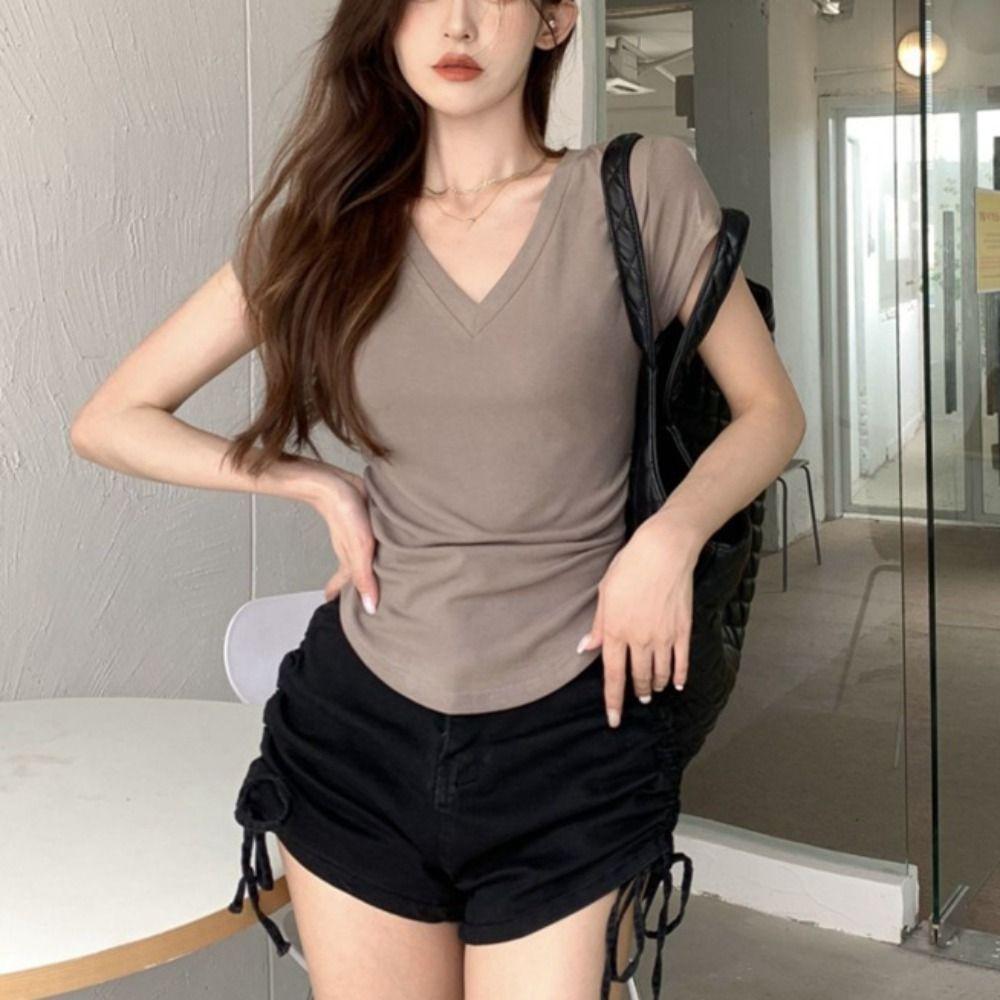 Chic Y2K Crop Top Women Pleated V-neck Tees Top Korean Style Short Sleeve T-shirt Streetwear M хакі
Chic Y2K Crop Top Women Pleated V-neck Tees Top Korean Style Short Sleeve T-shirt Streetwear M хакі