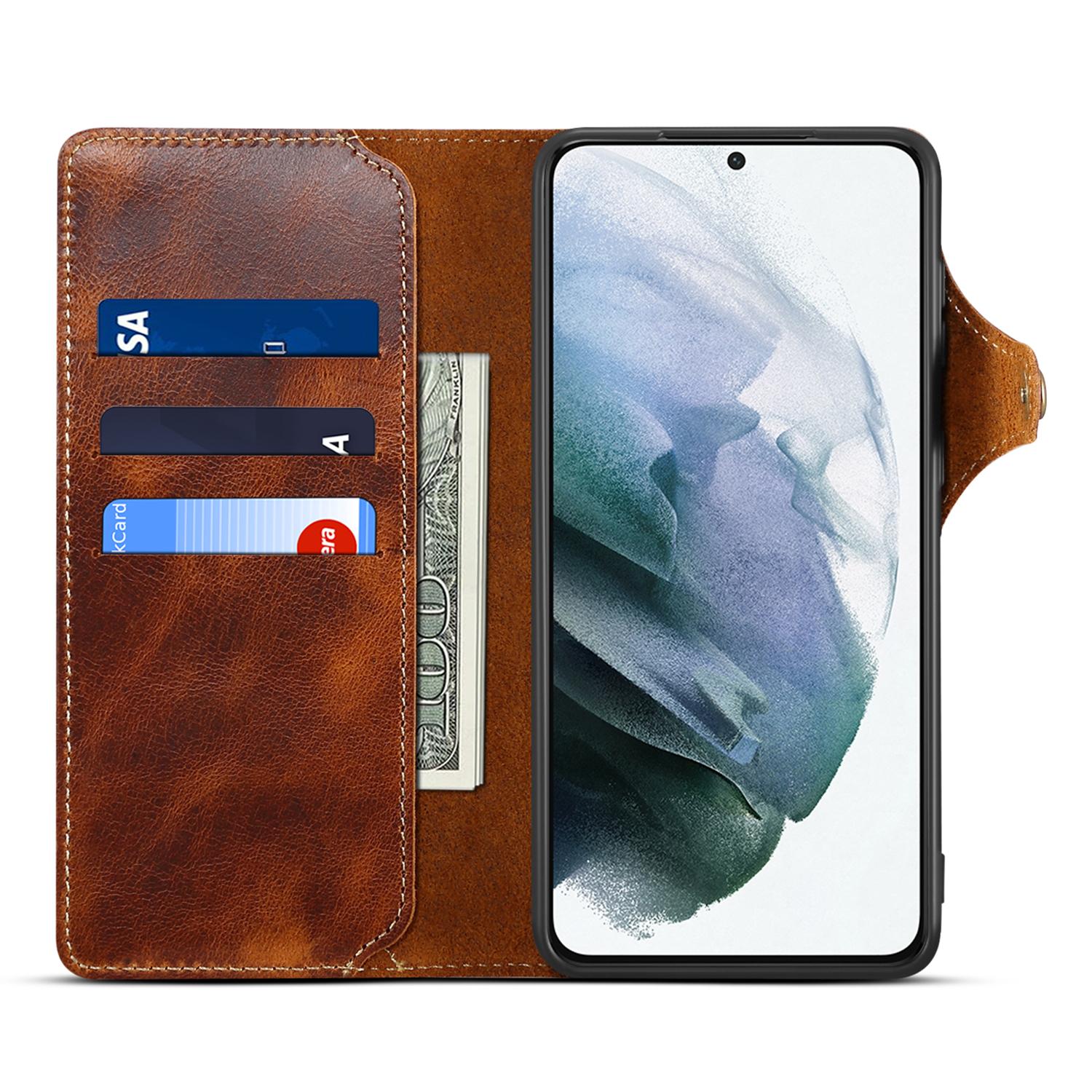 For Samsung Galaxy S23 Oil Wax Texture Magnetic Button Closure Phone Case Genuine Leather Wallet Cover with Strap Brown
For Samsung Galaxy S23 Oil Wax Texture Magnetic Button Closure Phone Case Genuine Leather Wallet Cover with Strap Brown