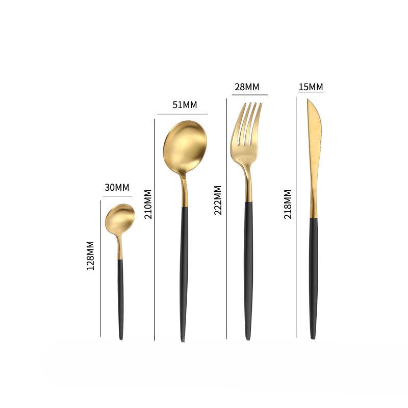 Набор из ножа, вилки и ложки из нержавеющей стали 304, шлифовка, четыре основных столовых прибора, нож для стейка и вилка, десертная ложка 4set чёрный/золотой
Набор из ножа, вилки и ложки из нержавеющей стали 304, шлифовка, четыре основных столовых прибора, нож для стейка и вилка, десертная ложка 4set чёрный/золотой