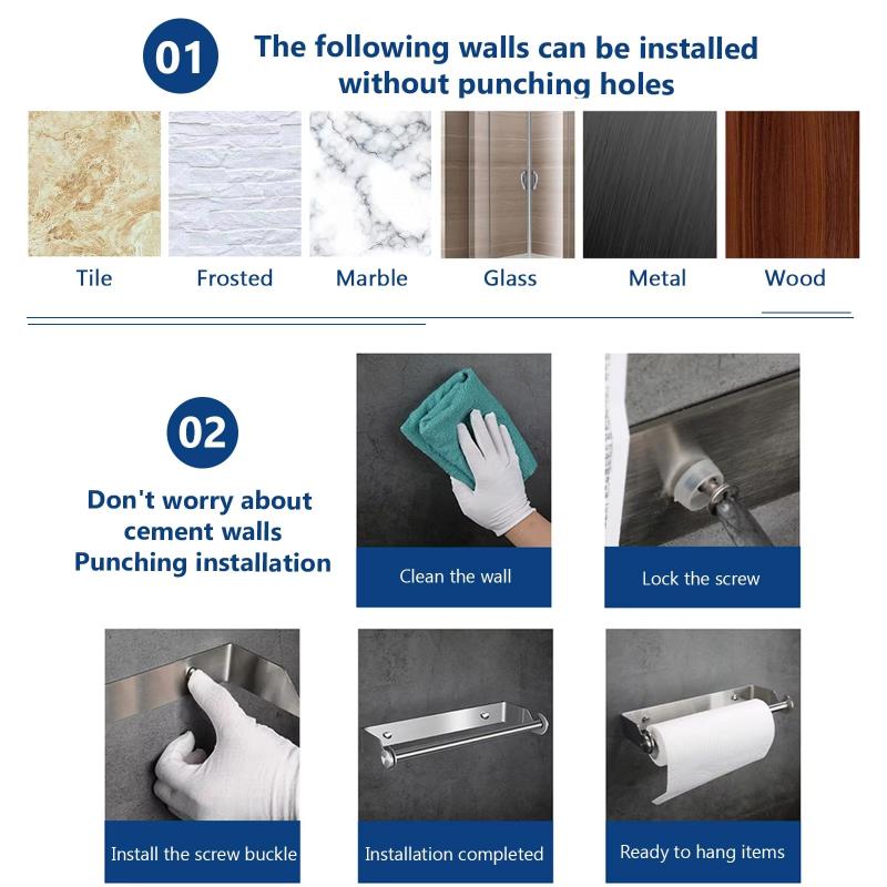 304 Stainless Steel Paper Towel Holder Punch-Free Towel Rack Wall Mounted Roll Paper Stand for Bathroom Kitchen Wipes Hanging
304 Stainless Steel Paper Towel Holder Punch-Free Towel Rack Wall Mounted Roll Paper Stand for Bathroom Kitchen Wipes Hanging