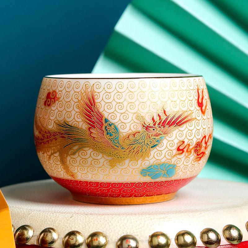Cloisonné Enamel Master Ceramic Dragon and Phoenix Pair Tasting Kung Fu Set Large Gold-Plated Tea Cup Gift Box S
Cloisonné Enamel Master Ceramic Dragon and Phoenix Pair Tasting Kung Fu Set Large Gold-Plated Tea Cup Gift Box S