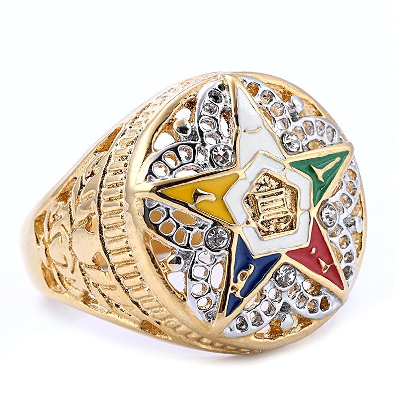 Gold Diamond Star Enamel Ring, Vintage Masonic Style Jewelry Ring 6
Gold Diamond Star Enamel Ring, Vintage Masonic Style Jewelry Ring 6