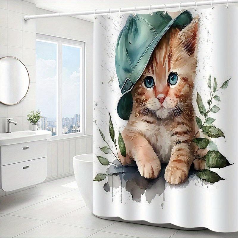 Cute Kitten Shower Curtain Orange Cat With Green Hat Artistic Watercolor Design Kids Room Decor Waterproof Fabric Bath Curtain W60H190(CM)-1 Pcs
Cute Kitten Shower Curtain Orange Cat With Green Hat Artistic Watercolor Design Kids Room Decor Waterproof Fabric Bath Curtain W60H190(CM)-1 Pcs