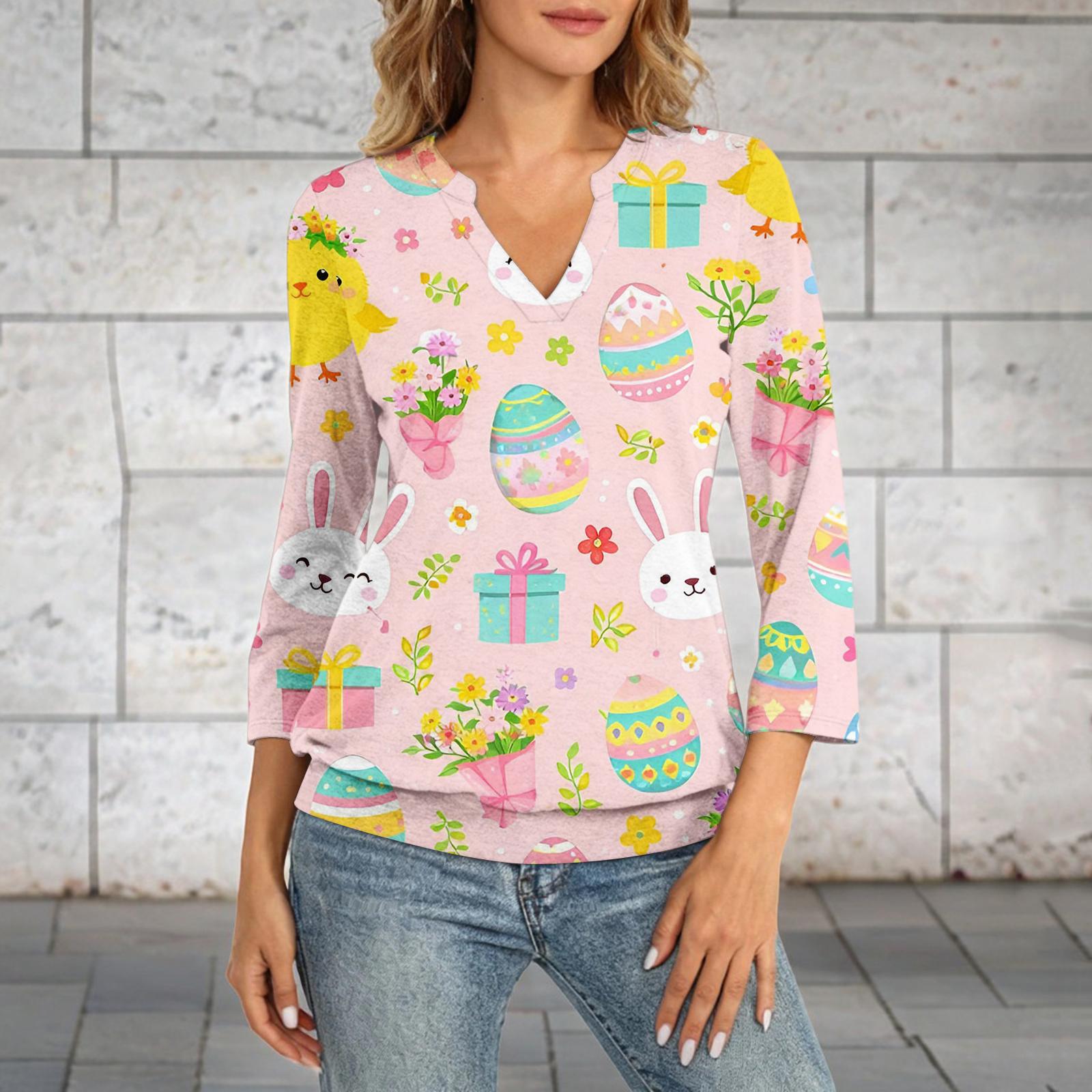 Women s 3/4 Sleeve Top Neck Hem V-Neck Summer Casual -Shirt Easter Printed Top L рожевий
Women s 3/4 Sleeve Top Neck Hem V-Neck Summer Casual -Shirt Easter Printed Top L рожевий
