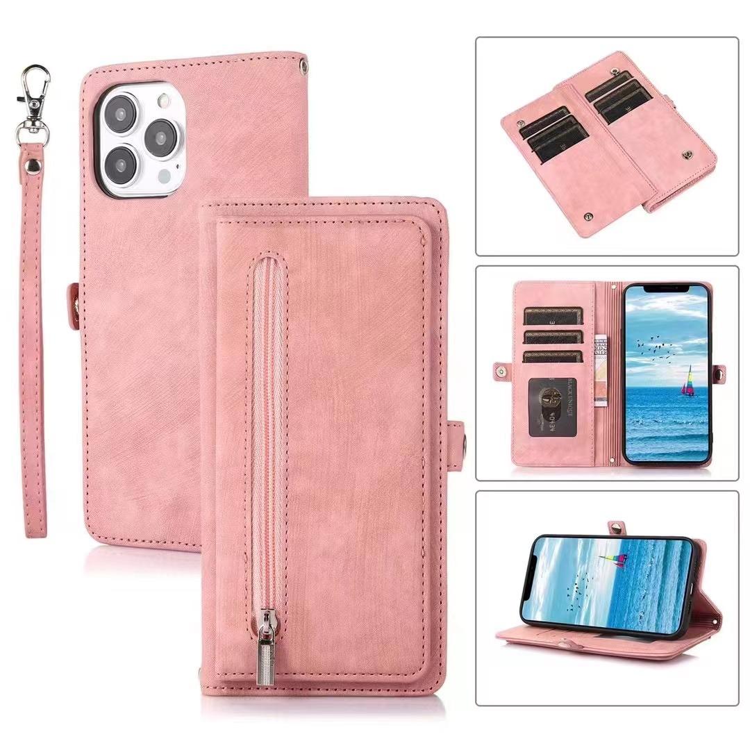 For iPhone 15 Horizontal Stand Wallet Case 9 Card Slots Zipper Pocket PU Leather Phone Cover with Strap Pink
For iPhone 15 Horizontal Stand Wallet Case 9 Card Slots Zipper Pocket PU Leather Phone Cover with Strap Pink