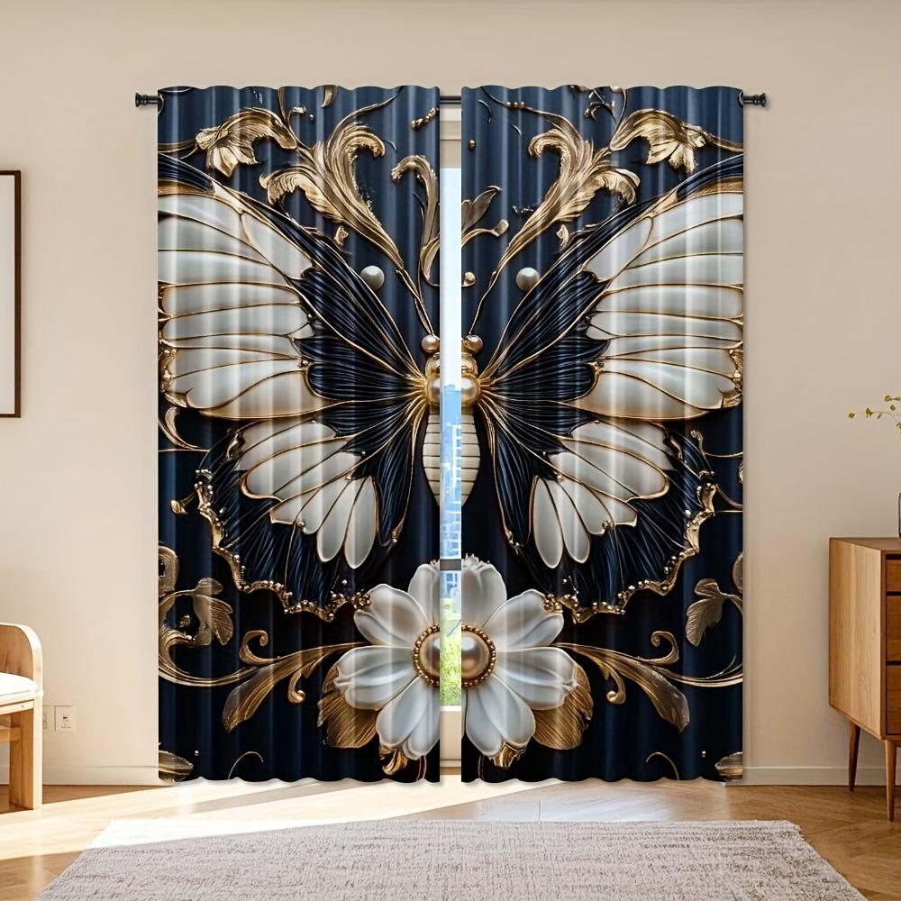 Set Of 2 Black White Curtain Panels Floral Butterfly Window Drapes Golden Accent Relief Design Semi Ligh Elegant Curtains Light Filtering Made W100*H70(CM)-Grommet top&1PCS
Set Of 2 Black White Curtain Panels Floral Butterfly Window Drapes Golden Accent Relief Design Semi Ligh Elegant Curtains Light Filtering Made W100*H70(CM)-Grommet top&1PCS