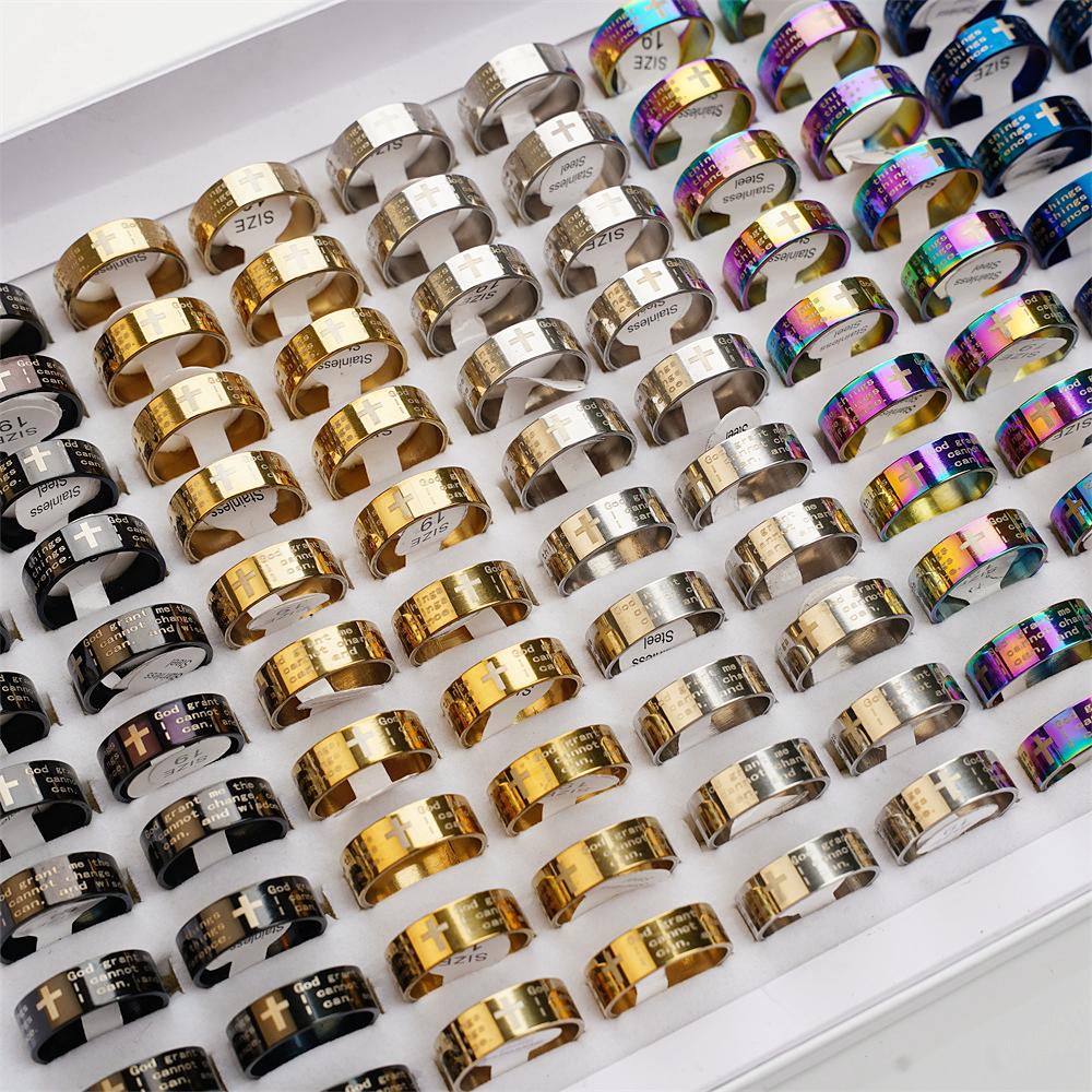 50Pcs/Lot Jesus Love Christianity Bible Cross Faith Pray Stainless Steel Ring Jewelry For Women Men Believer Mix Color Wholesale 17-21mm
50Pcs/Lot Jesus Love Christianity Bible Cross Faith Pray Stainless Steel Ring Jewelry For Women Men Believer Mix Color Wholesale 17-21mm