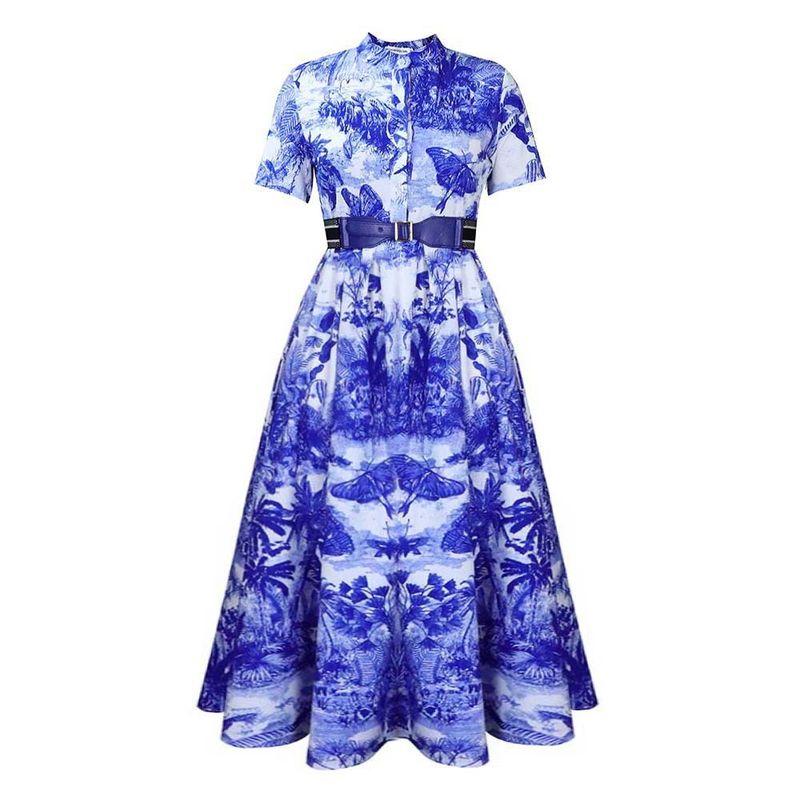 D3337 Women s Clothing European and American Summer Fashion Temperament Printed Short Sleeve Skirt Plus Size Dress Royal blue without belt S
D3337 Women s Clothing European and American Summer Fashion Temperament Printed Short Sleeve Skirt Plus Size Dress Royal blue without belt S