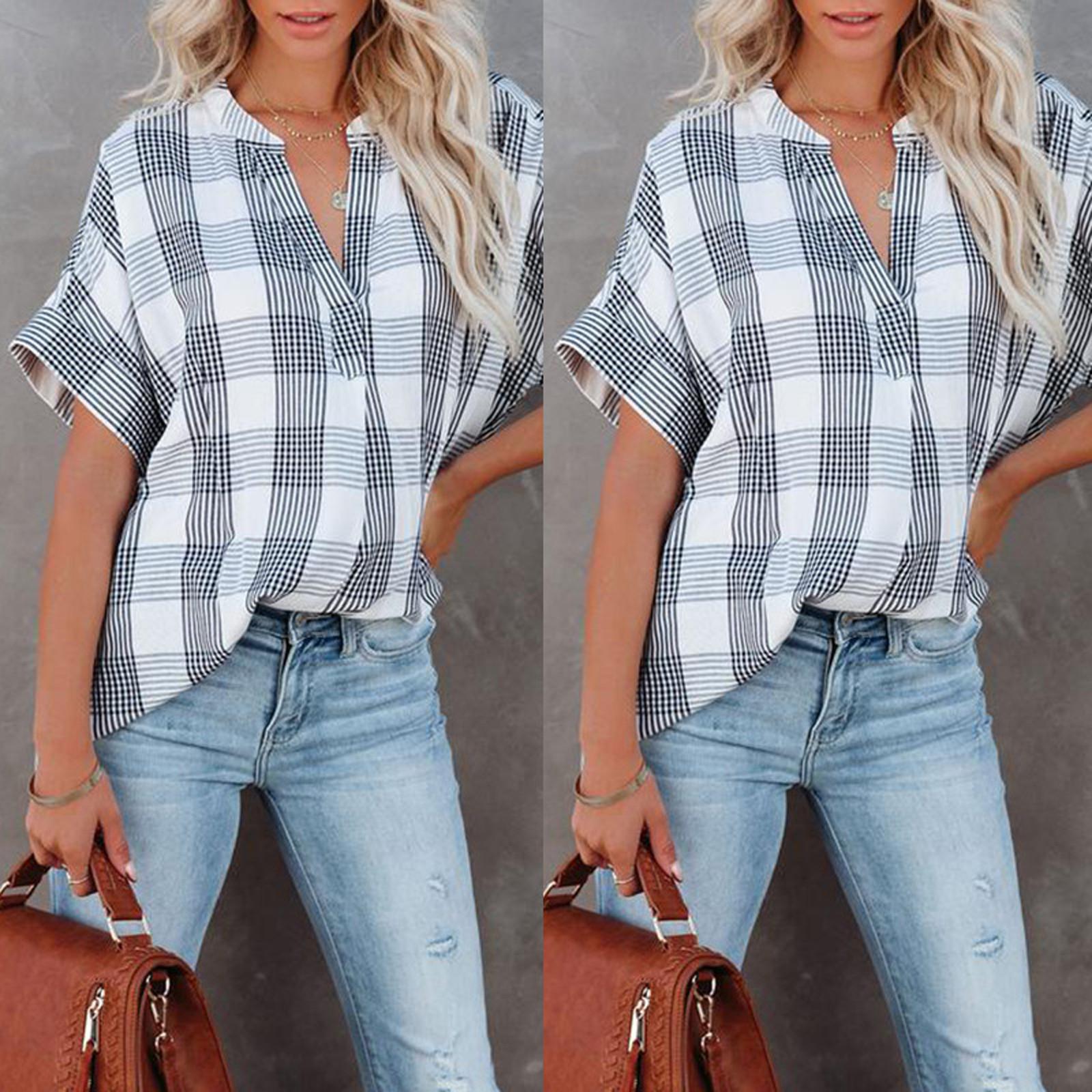 Women s Ladies Plaid Short Sleeve Shirt Printed V Neck Loose Casual Tops M білий
Women s Ladies Plaid Short Sleeve Shirt Printed V Neck Loose Casual Tops M білий