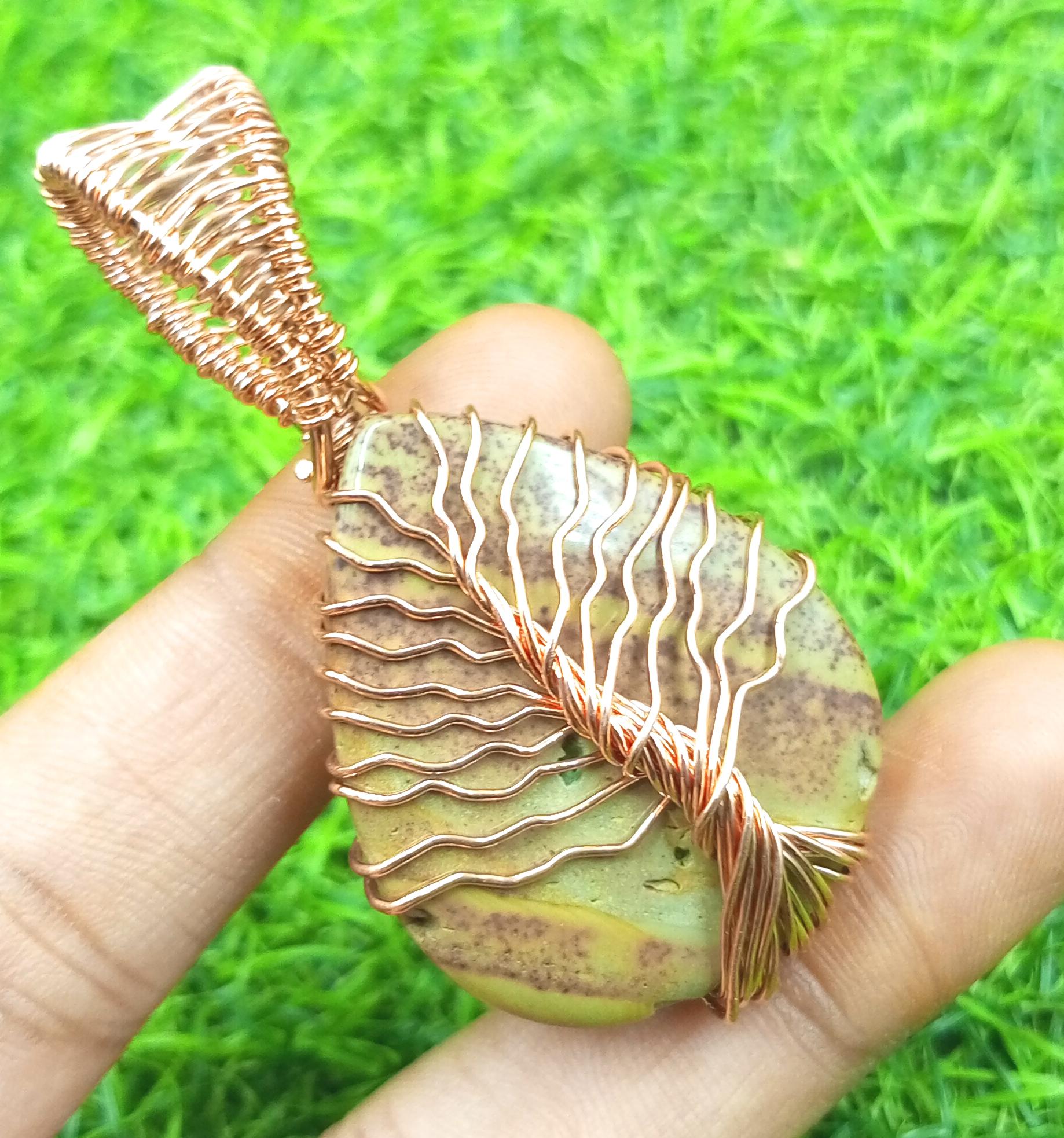 Мариам Джаспер Драгоценный камень Медная проволока ручной работы Обертывание Древо Жизни Подвеска Ювелирные изделия 
Мариам Джаспер Драгоценный камень Медная проволока ручной работы Обертывание Древо Жизни Подвеска Ювелирные изделия