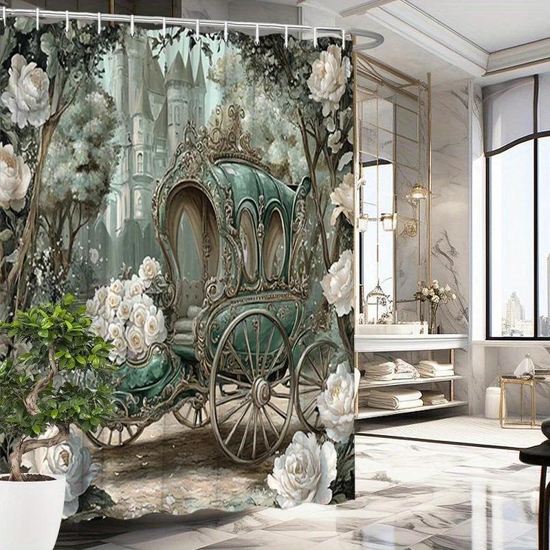 Enchanted Fairy-Tale Shower Curtain - Green Golden Carriage & White Roses, Polyester, 70.8X70.8 Inches, Machine Washable W60H190(CM)-1 Pcs
Enchanted Fairy-Tale Shower Curtain - Green Golden Carriage & White Roses, Polyester, 70.8X70.8 Inches, Machine Washable W60H190(CM)-1 Pcs