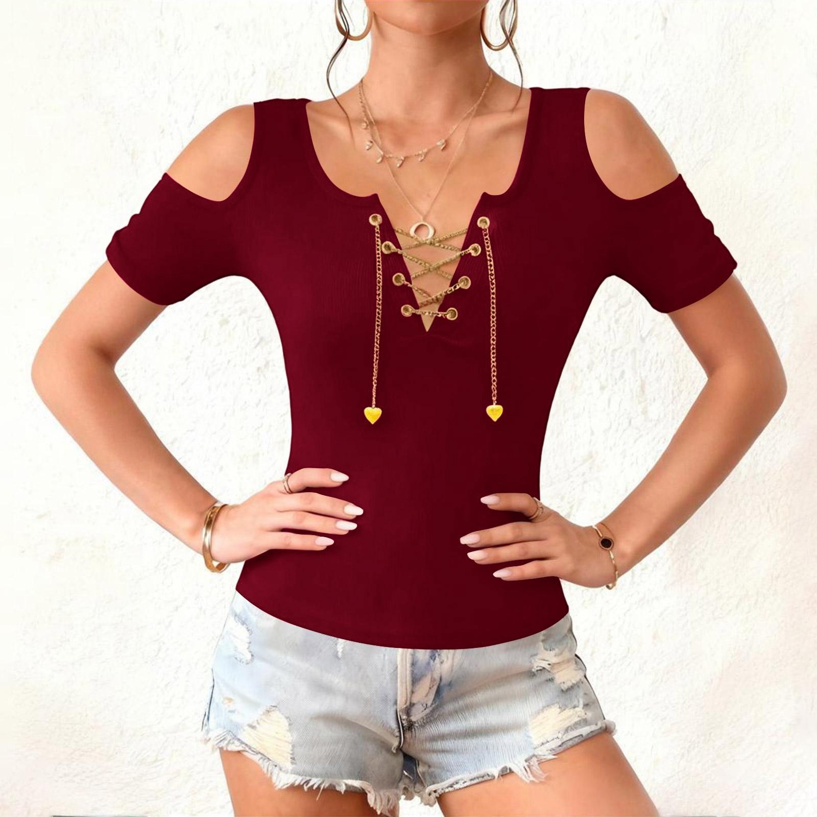 Women s Fashionable Casual Off-shoulder T-shirt With Elegant , Metal Chain Heart Jewelry, Slim Fit Top L винний
Women s Fashionable Casual Off-shoulder T-shirt With Elegant , Metal Chain Heart Jewelry, Slim Fit Top L винний
