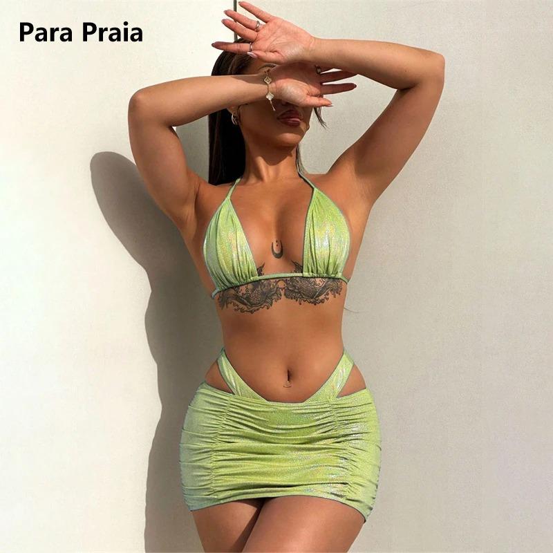 Para Praia 2024 Halter Three-pieces Bikini Set with Skirt Women Swimwear Female Brazilian Swimsuit Bandage Backless Bathing Suit S синій
Para Praia 2024 Halter Three-pieces Bikini Set with Skirt Women Swimwear Female Brazilian Swimsuit Bandage Backless Bathing Suit S синій